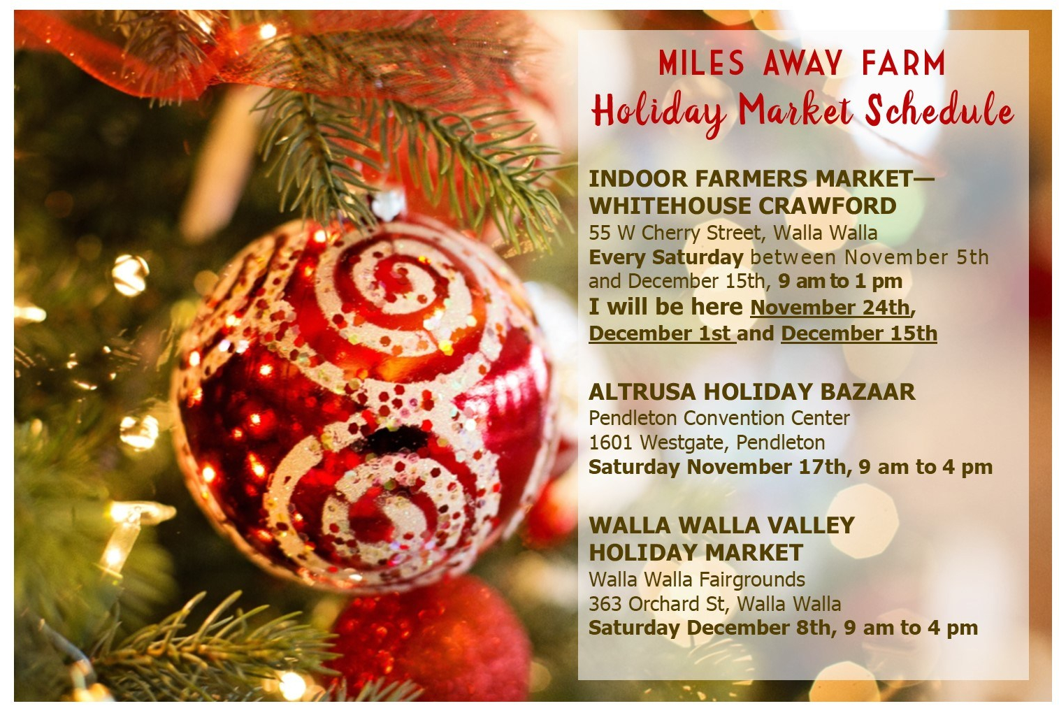 Miles Away Farm Holiday Show schedule